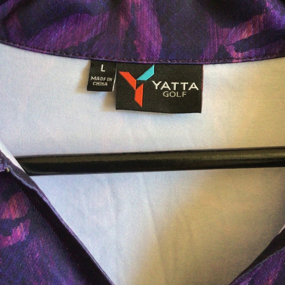 Yatta Golf Womens Purple Tropical Leaf Print Performance Polo Shirt Size L - Picture 4 of 5